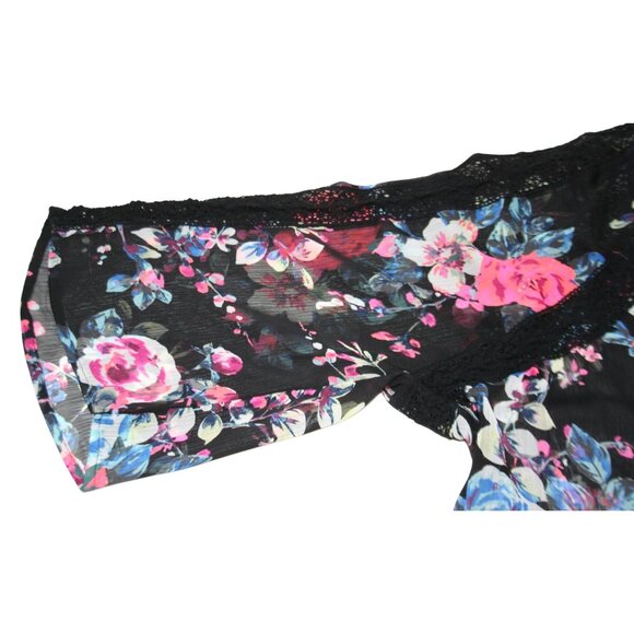 Express Sheer Black Floral Kimono Womens Medium Lace Trim Boho Layering Cardigan - Picture 4 of 7